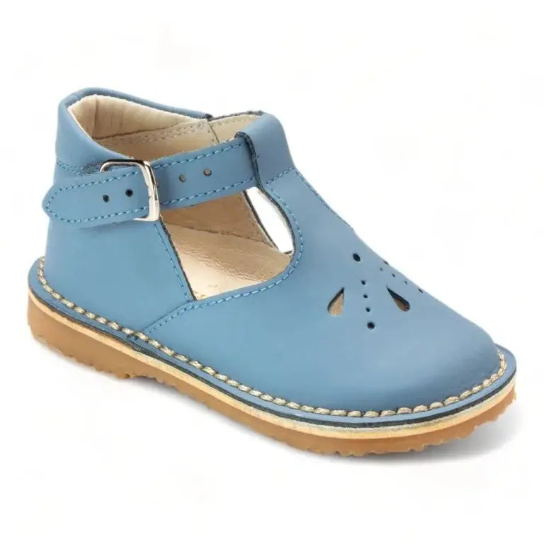 Blue Sahara Leather Strap shoes for toddler girl by London Kids - blue leather strap shoes for girls