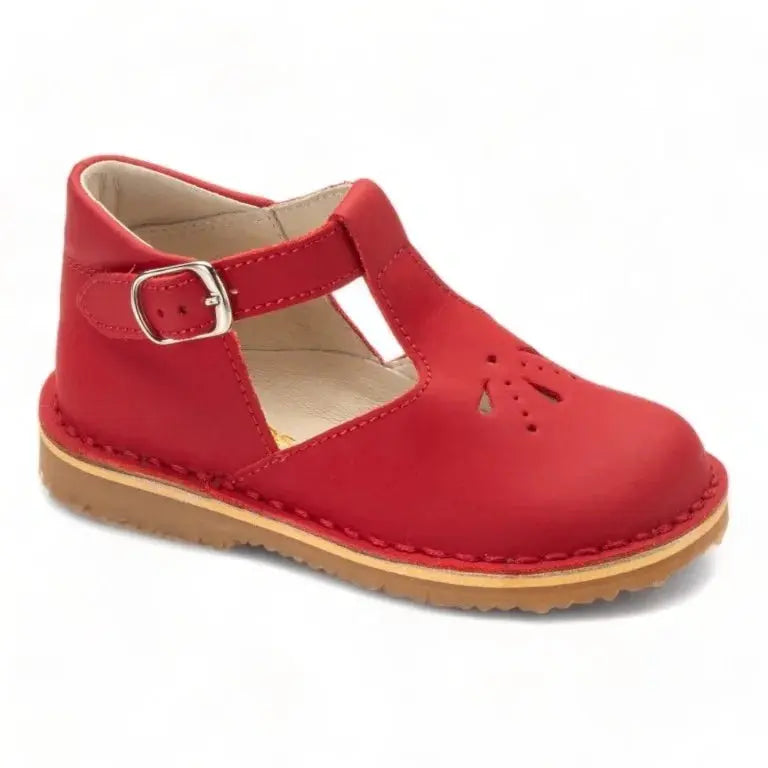 Red Sahara Leather Strap Hi-Top Shoes for toddlers/girls by London Kids, made with premium Sahara leather