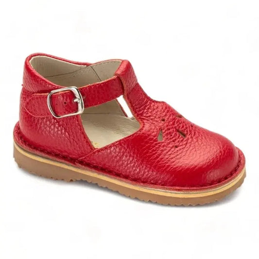 Red soft leather strap hi-top shoes for toddlers and girls by London Kids, RDVT.