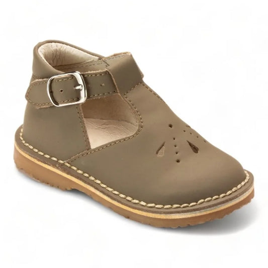 Taupe Sahara Leather Strap Hi-Top Shoes for toddlers and girls by London Kids