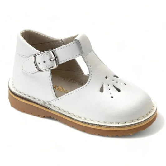 White Sahara Leather Strap Hi-Top Shoes for toddlers and girls by London Kids