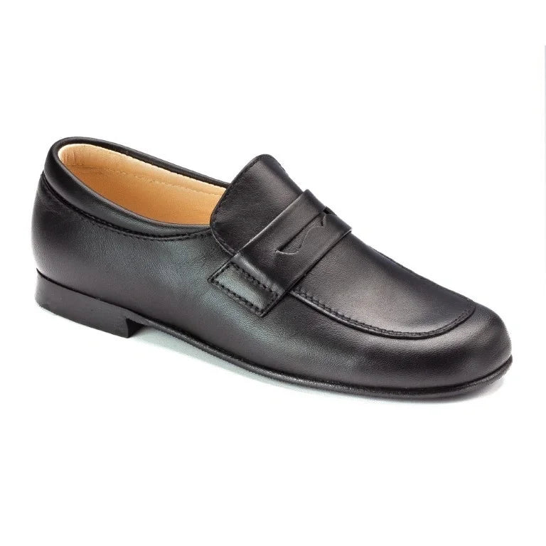 Black soft leather slip-on shoes for boys by Beberlis - London Kids