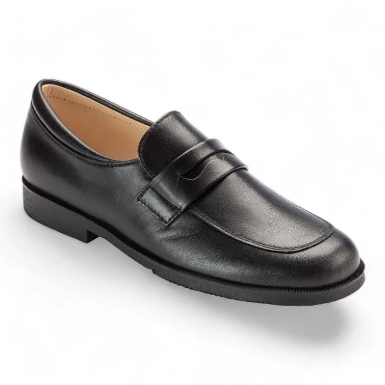 Black soft leather slip-on shoes for boys by Beberlis - ideal for dressy occasions.