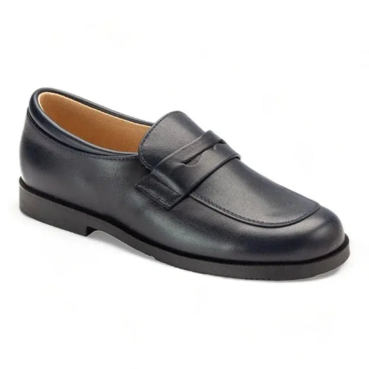 Navy soft leather slip-on shoes for boys by Beberlis - London Kids