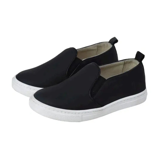 Black Sahara Leather Sneaker for Boy/Girl by London Kids - Stylish and comfortable sneakers for casual wear.