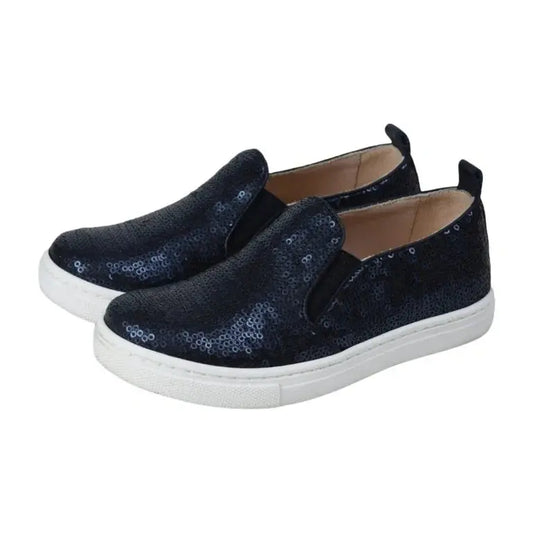 Navy soft leather sneaker for girl by London Kids - casual style