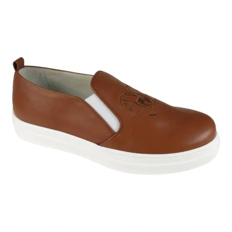 Tan soft leather sneaker for girl by London Kids - Pretty ballerinas for casual comfort.