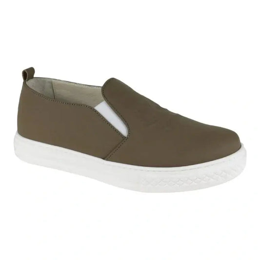 Taupe Sahara Leather Sneaker for Girl by London Kids - Slip On Sneakers