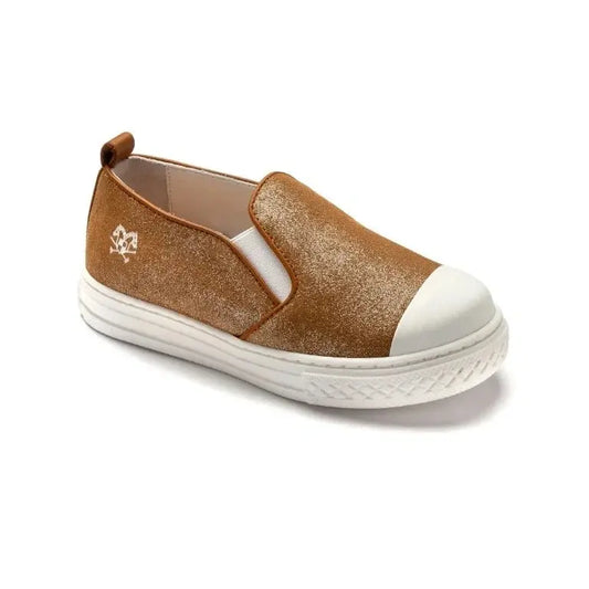 Tan soft leather sneaker for girl/boy by London Kids, image showing the stylish and durable sneaker crafted from soft leather.