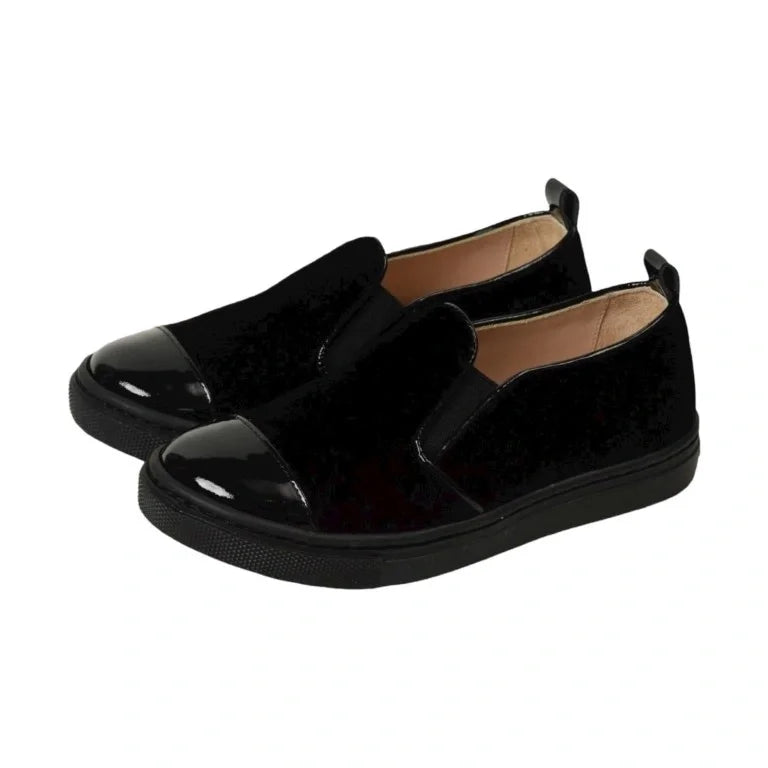 Elegant black velvet slip-on shoes for girls by London Kids