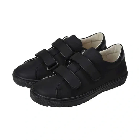 Black Sahara Leather Strap for Boy by London Kids - Black sneakers with Velcro closure