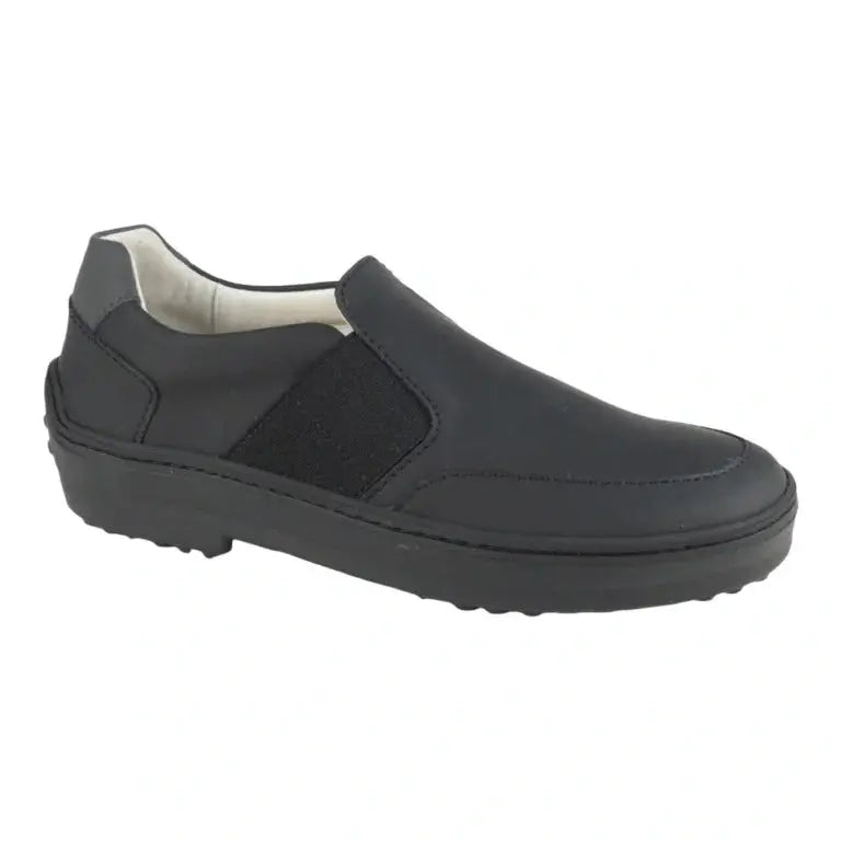 Black Sahara Leather Slip On shoes for boys and girls by London Kids, made with premium Sahara leather.