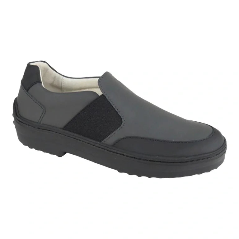 Gray Sahara Leather Slip On for Boy and Girl by London Kids - Slip-On Sneaker