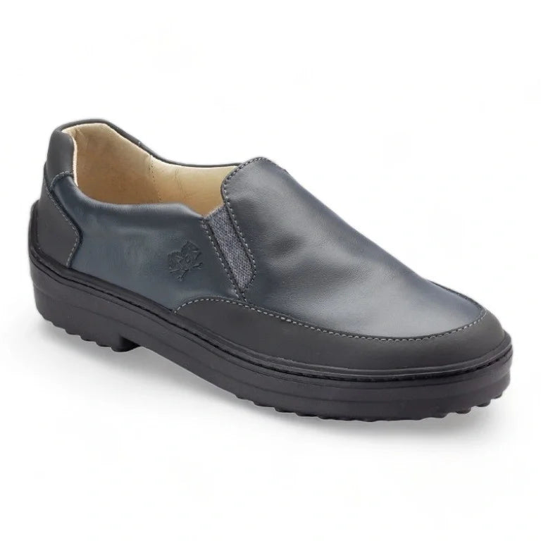 Gray soft leather slip-on shoes for boys by London Kids - stylish and comfortable