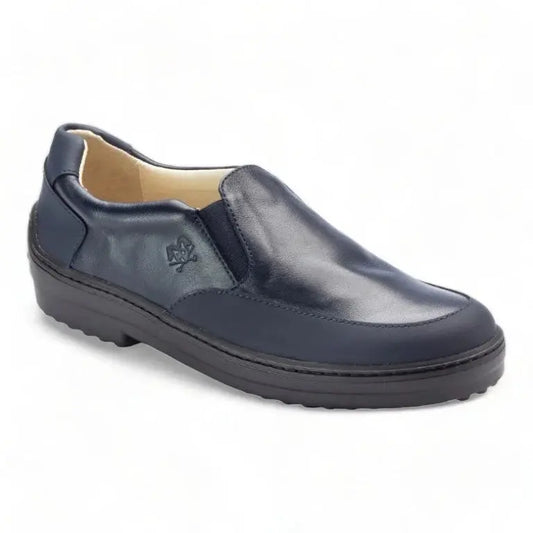 Navy soft leather slip-on shoes for boys by London Kids