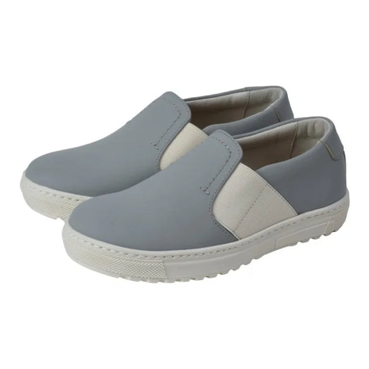 Gray Sahara Leather Slip On shoes for boys and girls by London Kids - casual slip-on sneakers in Gray Sahara Leather