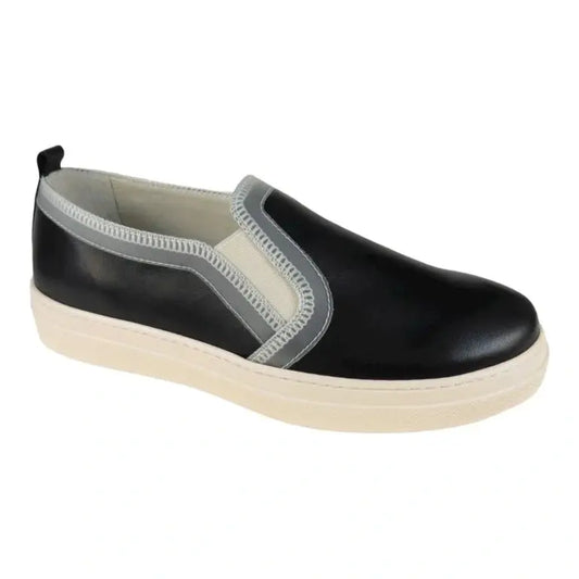 Black soft leather sneaker for girl by London Kids - stylish and comfortable casual footwear.