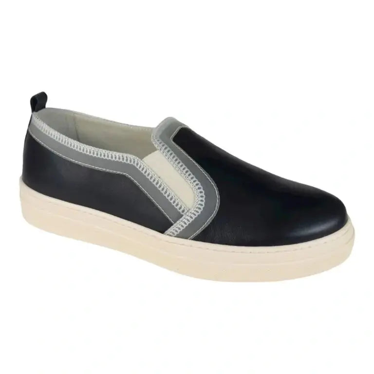 Navy soft leather sneaker for girl by London Kids - stylish and comfortable choice for casual wear.