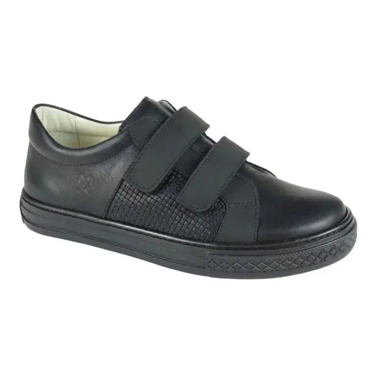 Black soft leather sneaker for boy by London Kids - trendy and comfortable option for little boys.