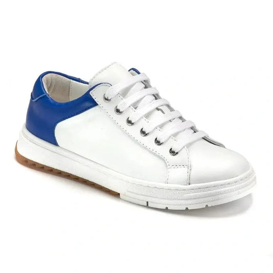 White Sahara Leather Lace Summer Sneakers for girls and boys by London Kids, made from premium Sahara leather.