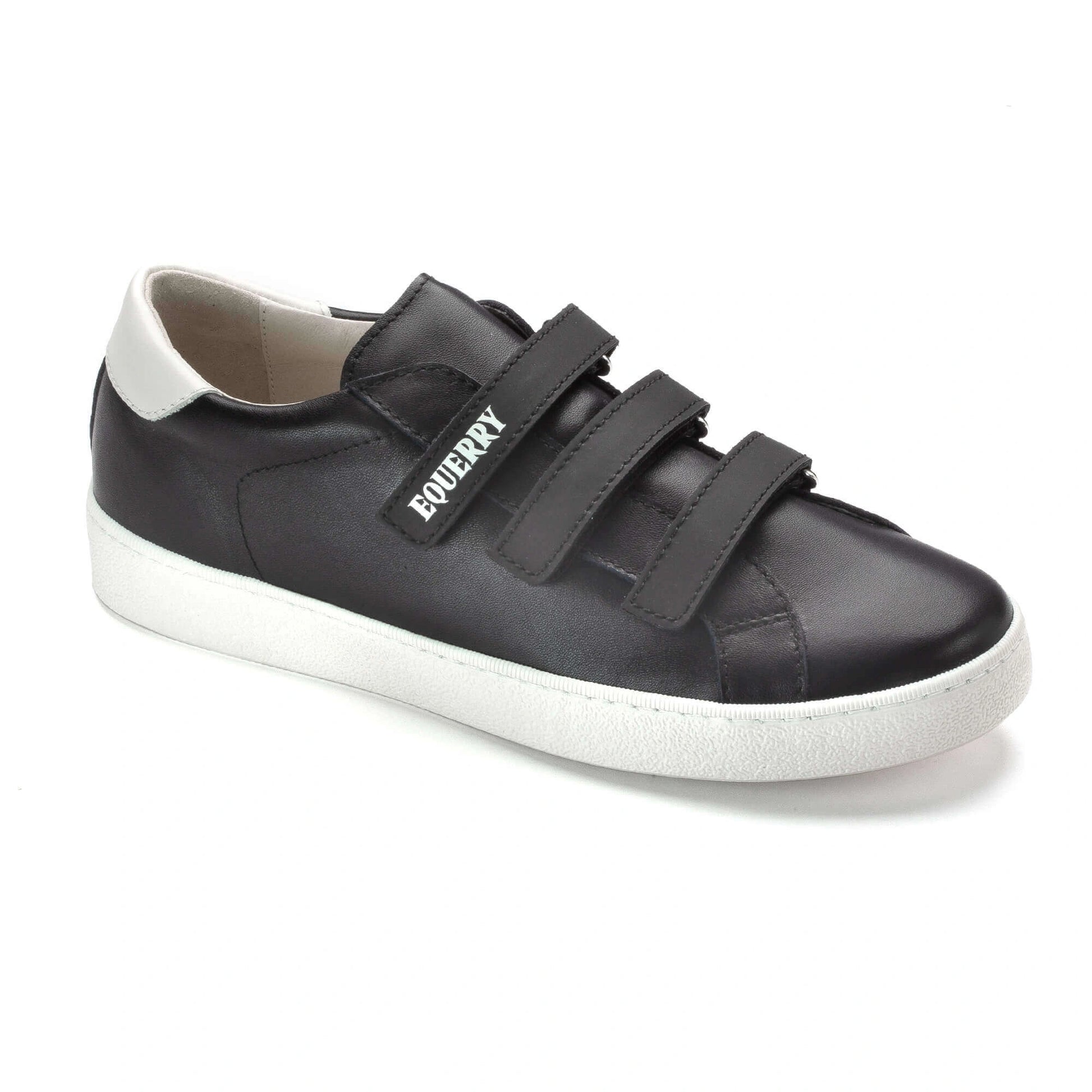 Black leather velcro summer sneaker for kids, made in Italy