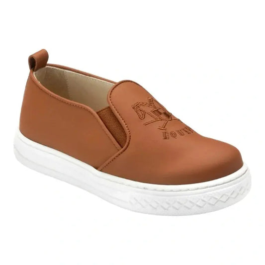 Tan Sahara Leather Sneaker for Girls by London Kids - Slip On Sneakers