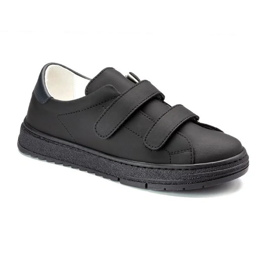 Black Sahara Leather sneakers for boys by London Kids, featuring Velcro closure