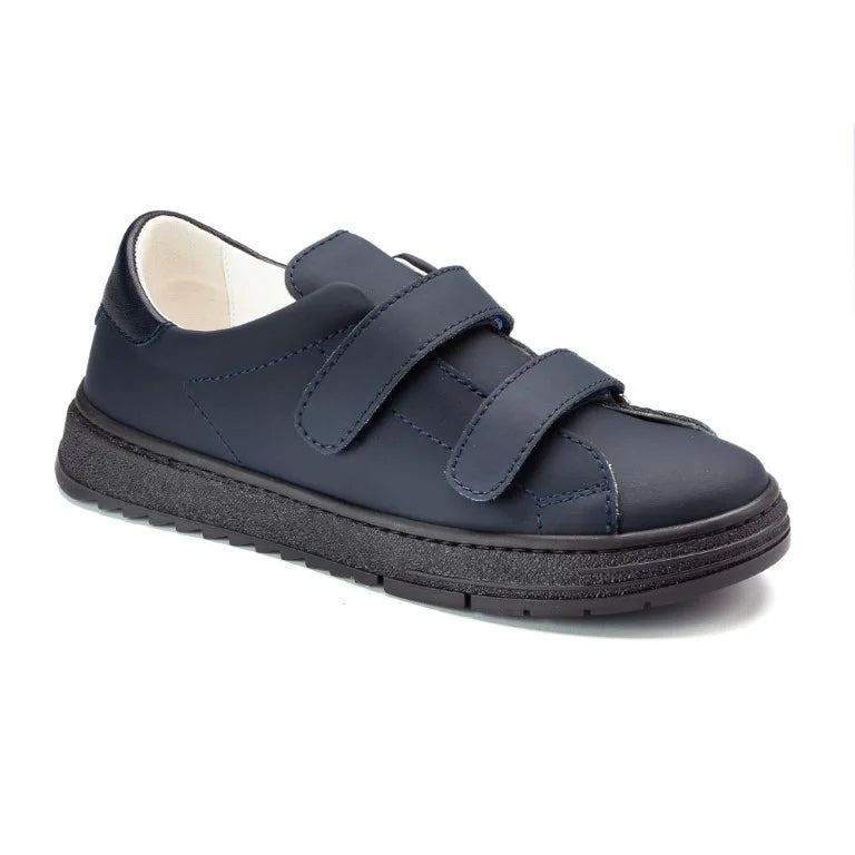 Navy Sahara Leather sneakers for boys by London Kids - Navy color, Sahara Leather material, velcro closure