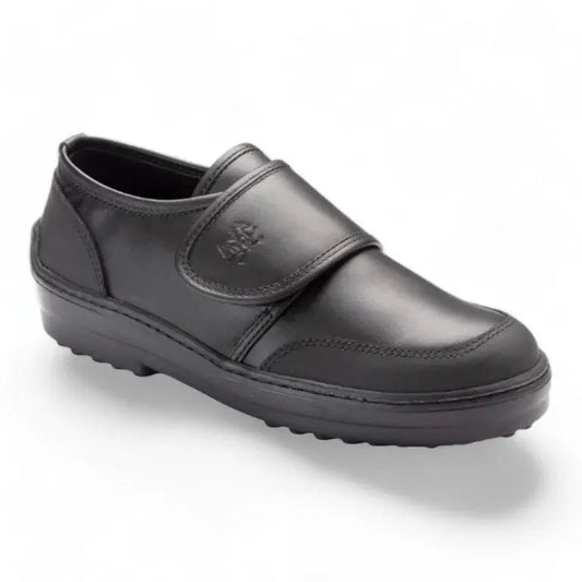 Black soft leather velcro sneakers for boys by London Kids - high-quality, stylish footwear for boys