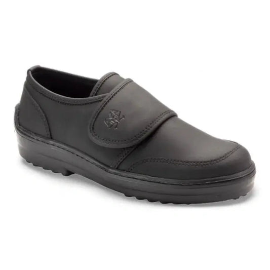 Black Sahara Leather Velcro boys shoes by London Kids - trendy and comfortable option for casual wear.