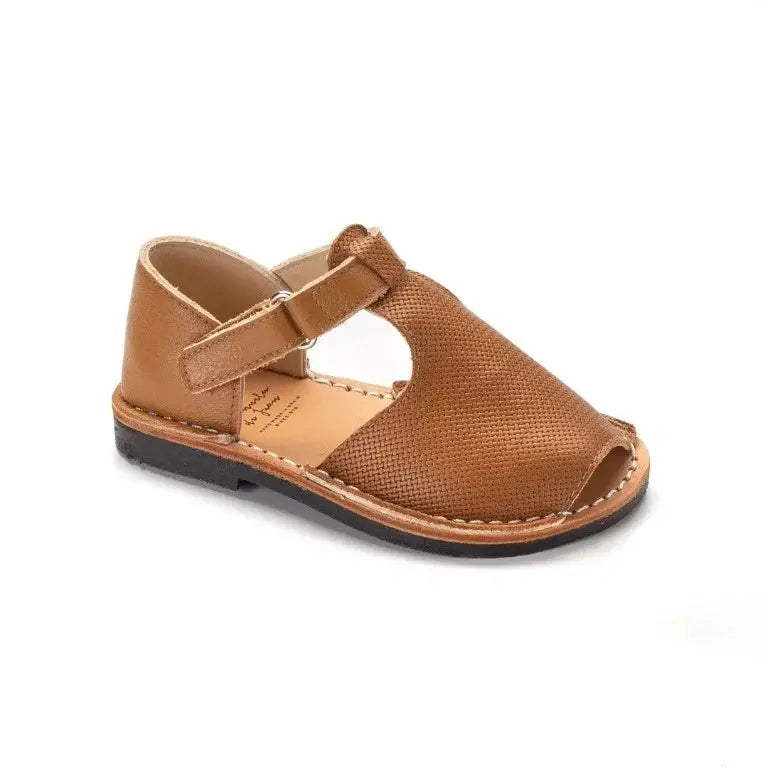 Tan soft leather velcro shoes for boys and girls by Manuela de Juan - Pretty Ballerinas, made in Spain.