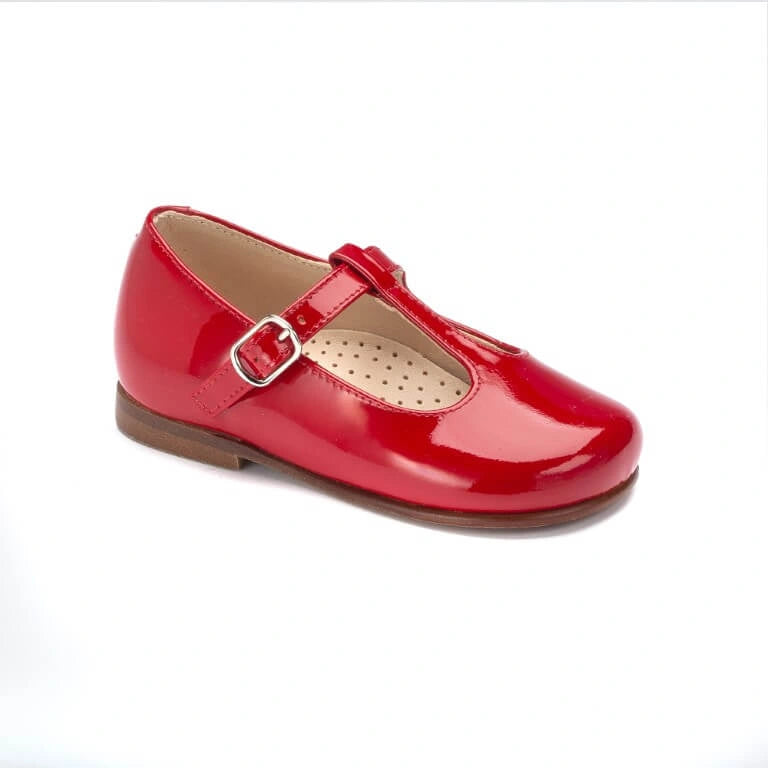 Red Patent Baby's T-strap shoe made in Spain