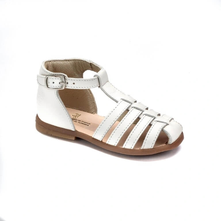 Ares cream leather baby sandal with secure strap