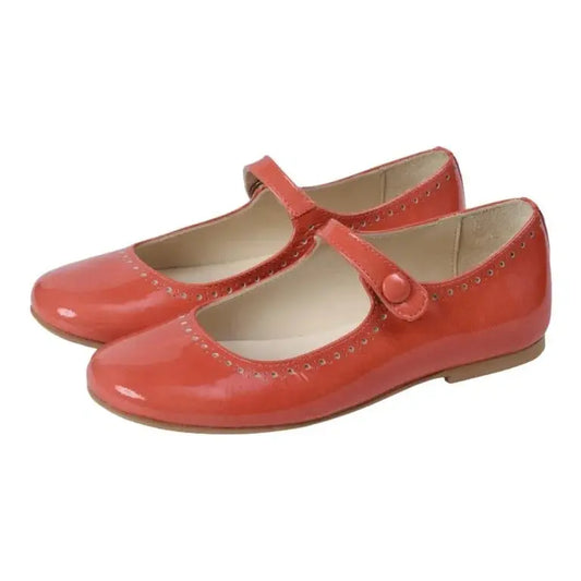 Coral Patent Leather Strap for Girl by Manuela de Juan - Pretty Ballerinas, Coral Patent Leather Strap for Girl - Manuela de Juan, Girl's Coral Patent Leather Strap - Pretty Ballerinas