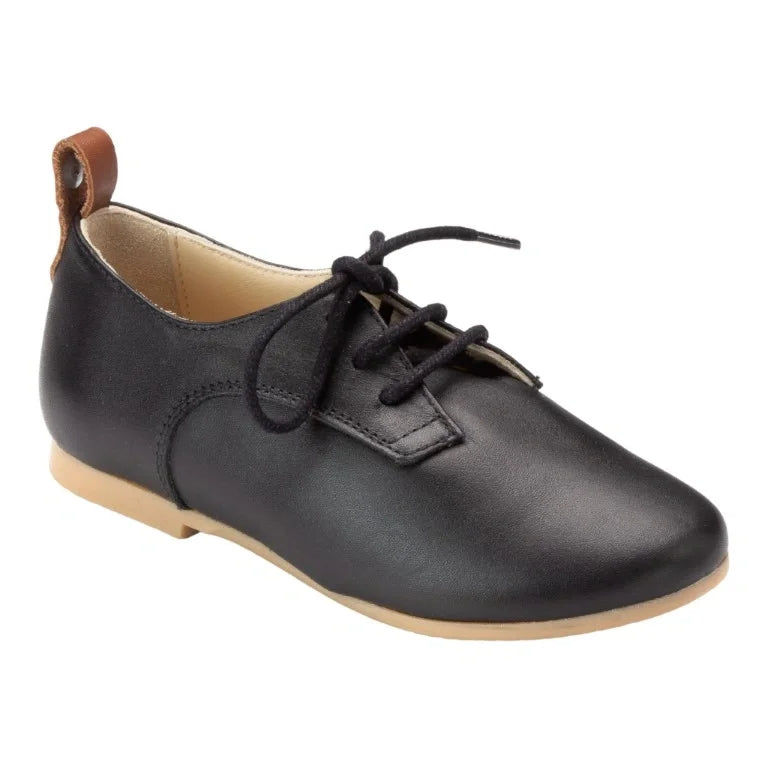 Black soft leather lace shoes for boys and girls by Manuela de Juan