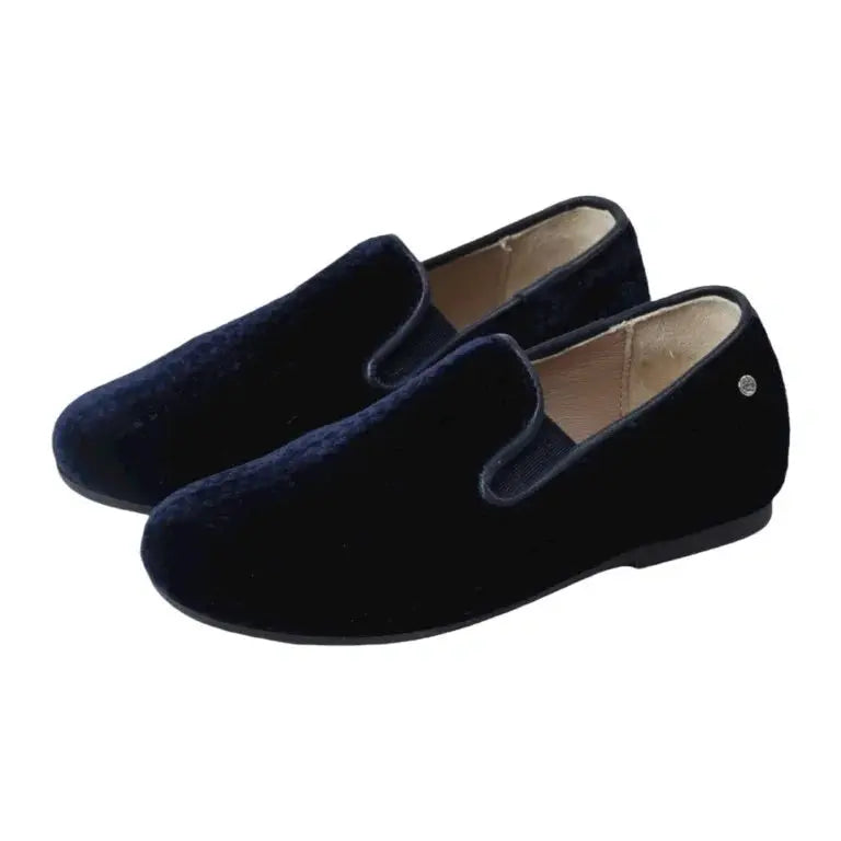 Navy velvet slip on shoes for boy and girl by Manuela de Juan, Pretty Ballerinas