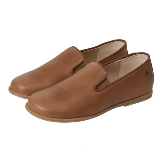 Tan soft leather slip-on shoes for boy/girl by Manuela de Juan - CUANL