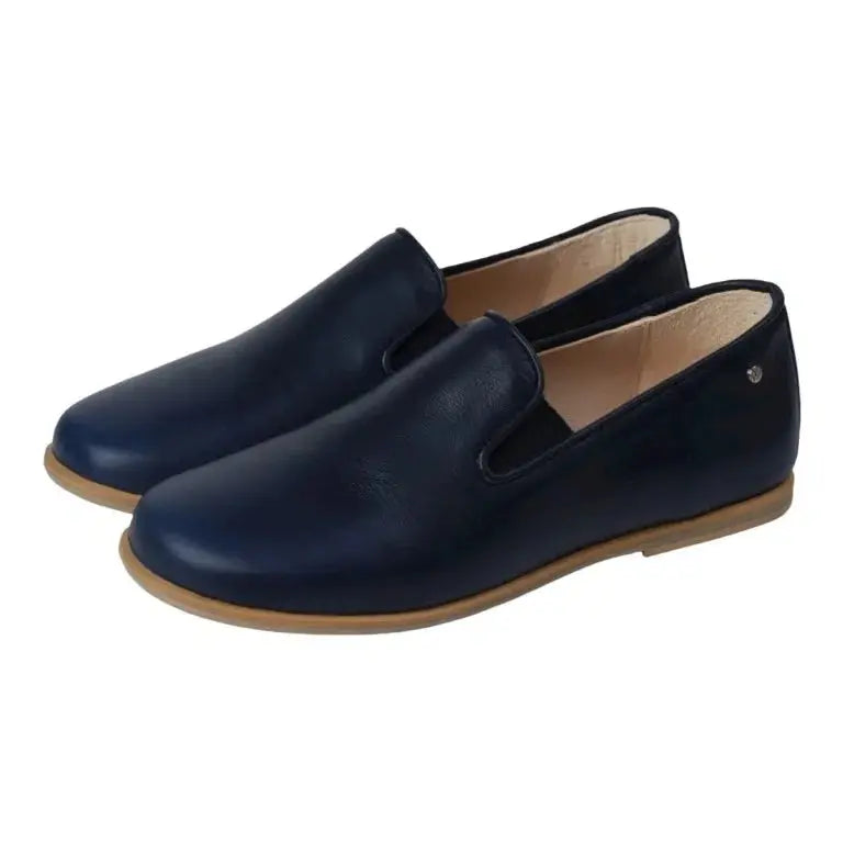 Navy Soft Leather Slip On shoes for boys and girls by Manuela de Juan - Pretty Ballerinas.