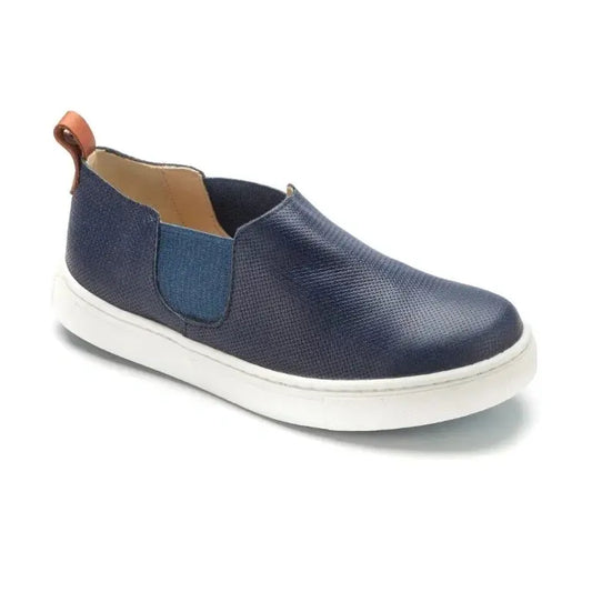 Blue soft leather sneaker for girl by Manuela de Juan, ideal for casual occasions.