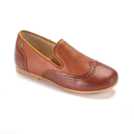 Tan soft leather slip-on loafers for boys by Manuela de Juan