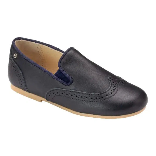 Navy soft leather slip on loafers for boys by Manuela de Juan