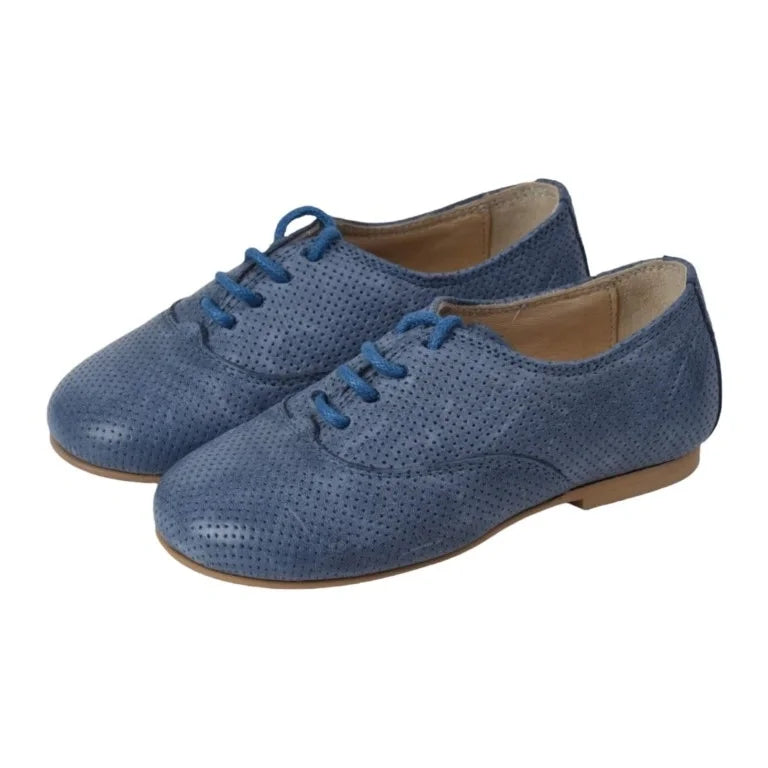 Girl's navy soft leather lace shoes by Manuela de Juan - Derby