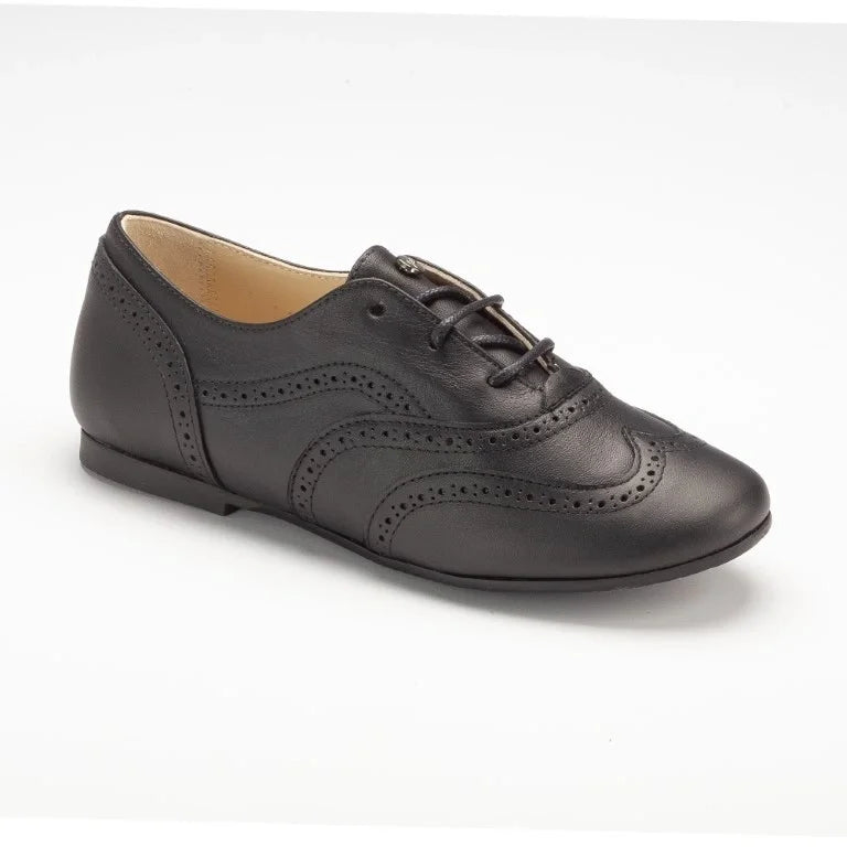 Black soft leather lace shoes for boys by Manuela de Juan