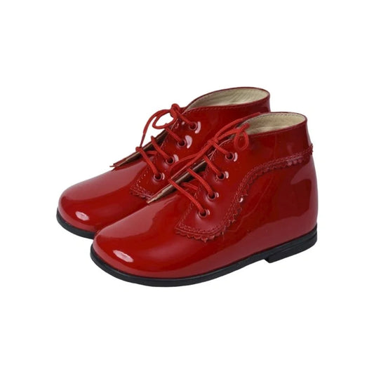 Toddler red patent leather lace shoes by Beberlis, made in Spain