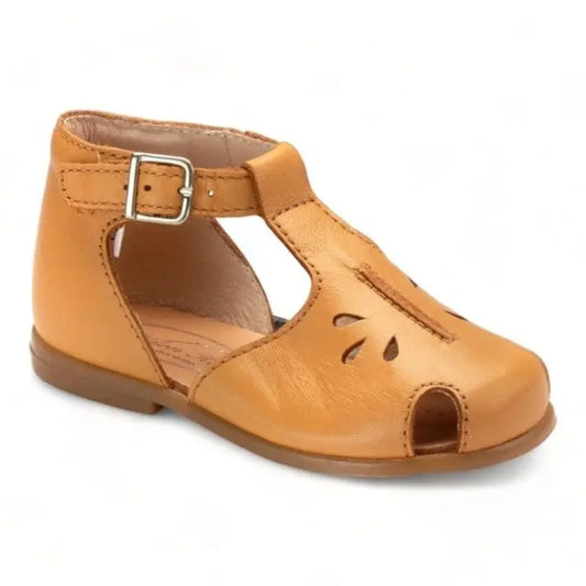 Toddler tan soft leather strap booties by Beberlis