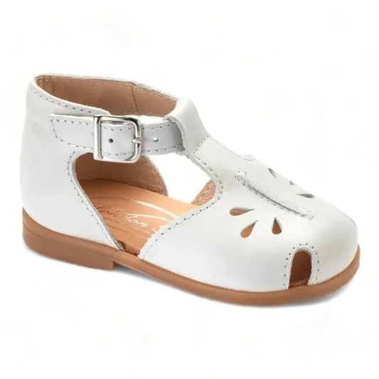 Giselle white leather toddler summer bottie with adjustable strap