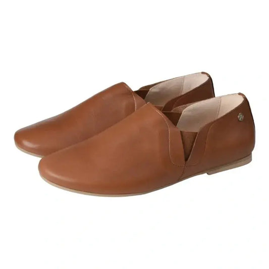 Tan soft leather slip-on shoes for girls and boys by Manuela de Juan