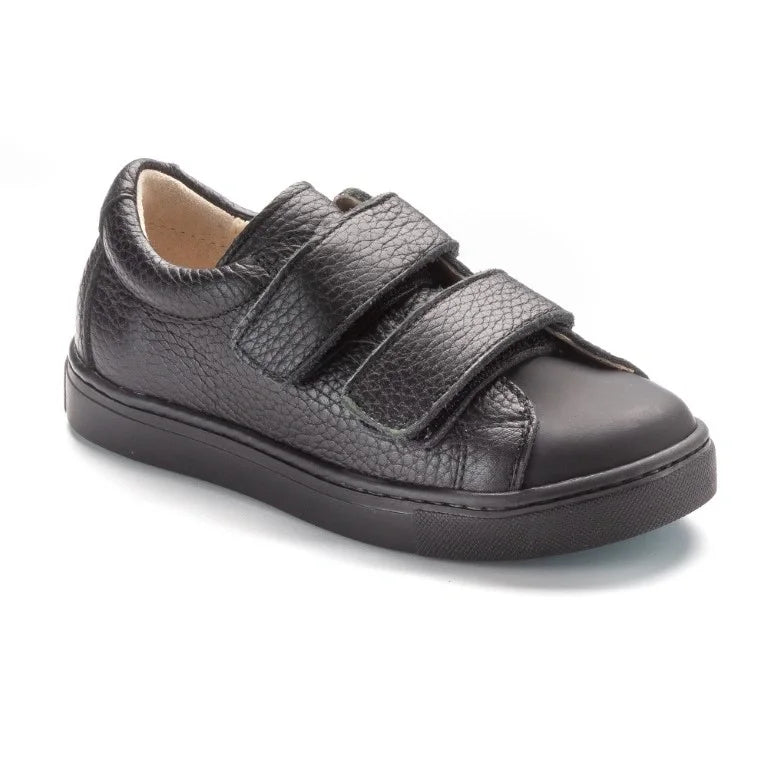 Black soft leather velcro shoes for boys by Manuela de Juan