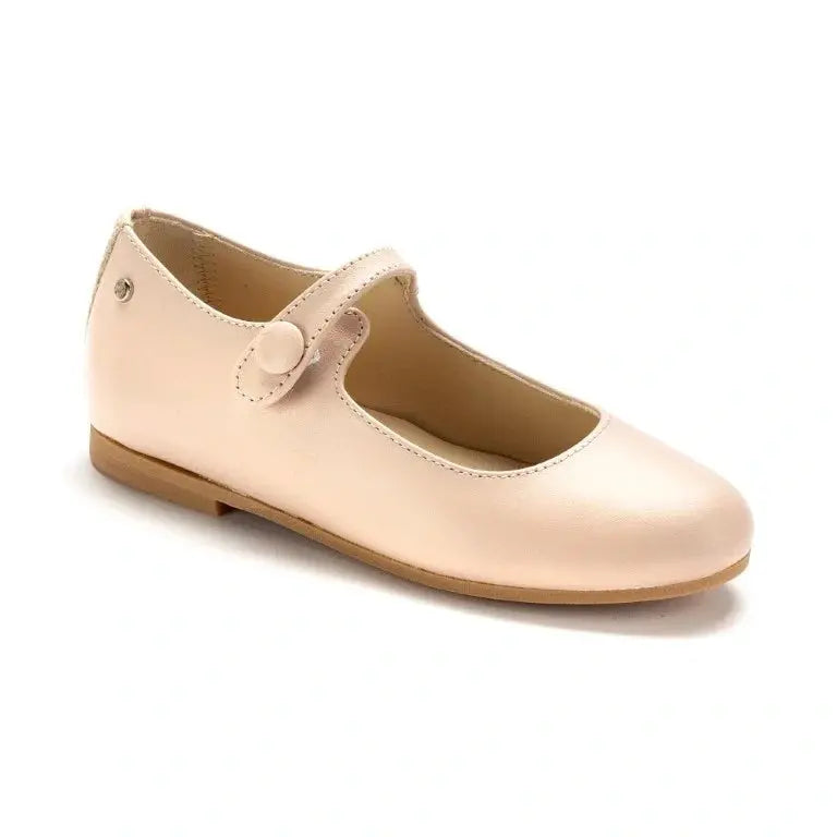 Blush soft leather strap for girls by Manuela de Juan - elegant Mary Jane style in blush color crafted from soft leather.