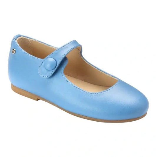 Blue soft leather strap for girl by Manuela de Juan - LTBL - Button-closure Mary Jane.